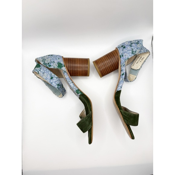 Jeffrey Campbell Purdy Blue Green Floral Suede Heeled Ankle Strap Heels - Picture 2 of 6